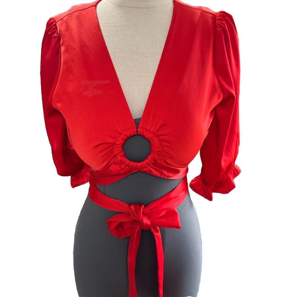 Stella Dallas Satin Wrap Red Top Women's Size‎ S